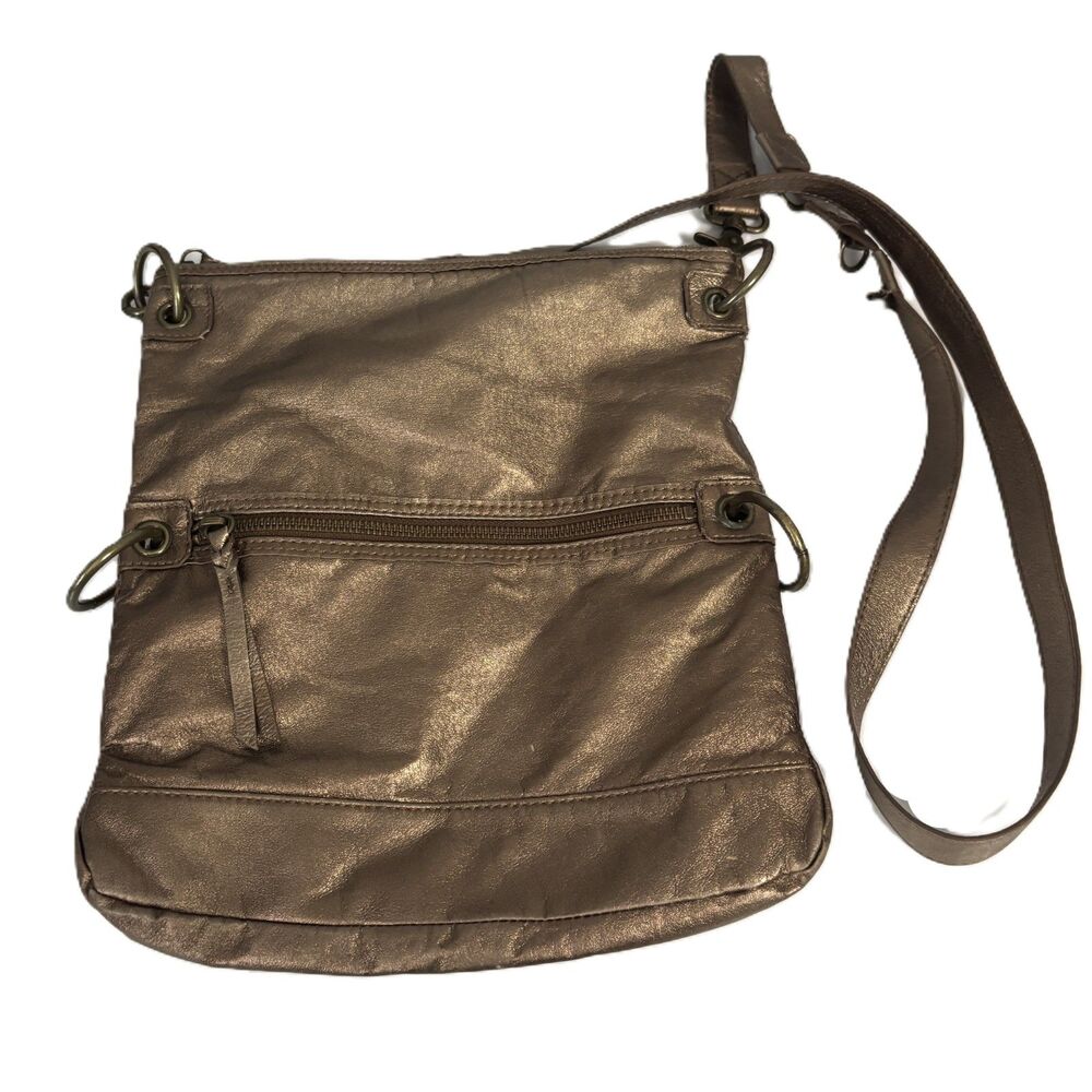 The Sak Leather Convertible Fold Adjustable Crossbody Bag Metallic Gold